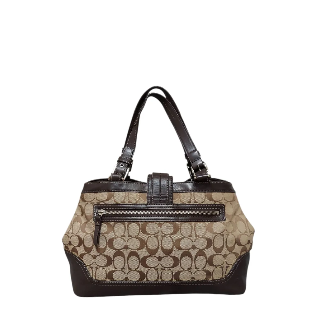 Coach Y2K Hamptons Jacquard & Leather Flap Buckle Shoulder Tote EUC - Picture 8 of 11